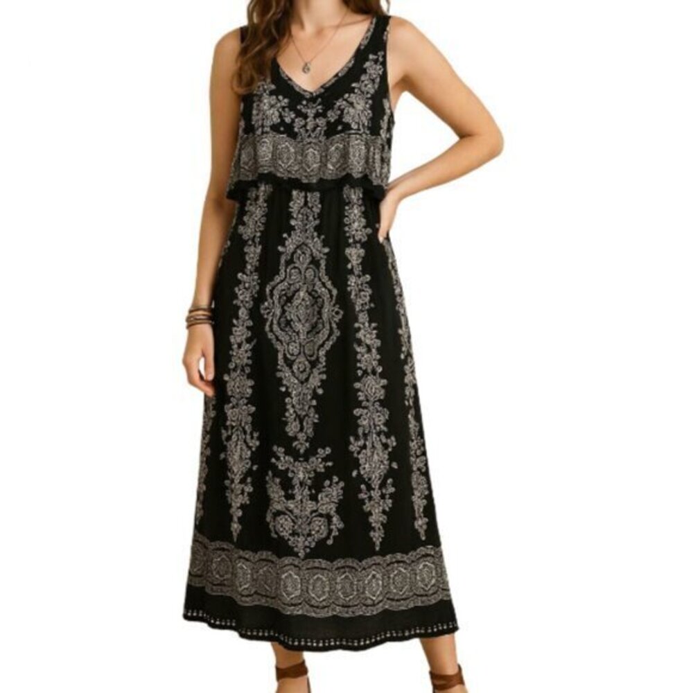 NEW Bila Boho Paisley Ruffle Maxi Dress